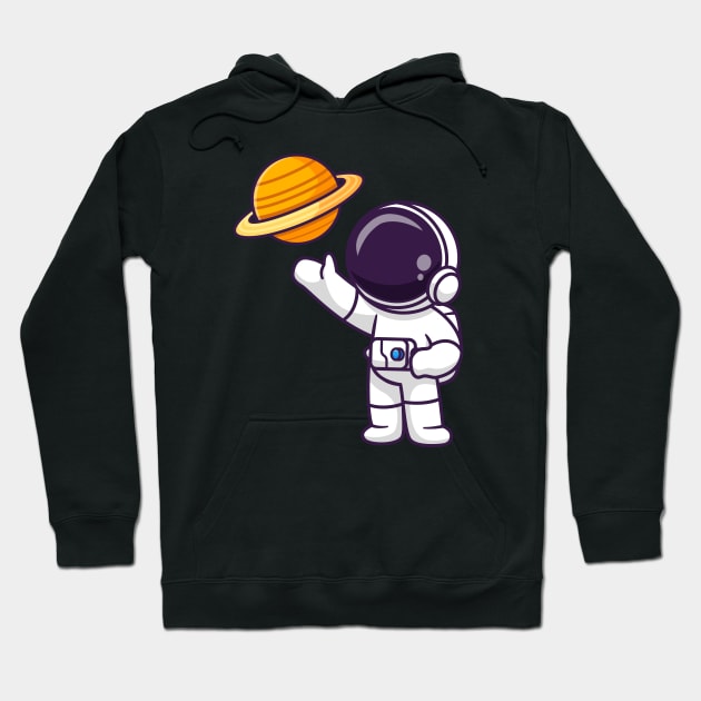 Cute Astronaut Observing Planet Cartoon Hoodie by Catalyst Labs